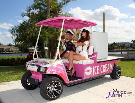 Ice Cream Gulf Cart Ice Cream Truck Golf Cart, Ice Cream Golf Cart, Golf Cart Ice Cream Truck, Ice Cream Bike Cart, Golf Cart Decorations, Ice Cream Car, Bike Cart, Low Carb Ice Cream, Ice Cream Cart