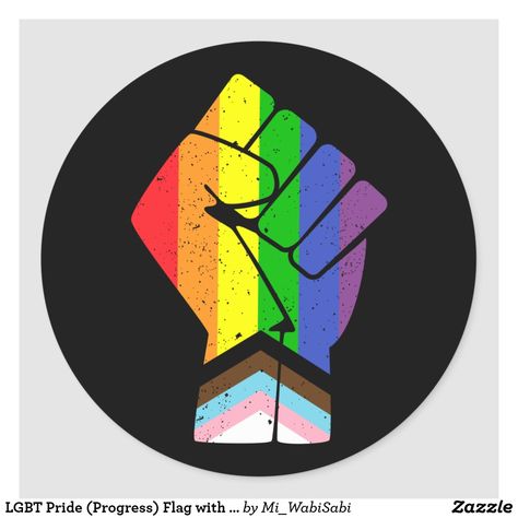 LGBT Pride (Progress) Flag with raised fist Classic Round Sticker Lgbtq Stickers, Progress Flag, Gilbert Baker, Lgbtq Pride Flag, Cat Logo Design, Pride Quotes, Lgbt Humor, Lgbtq Rights, Gay Pride Gifts