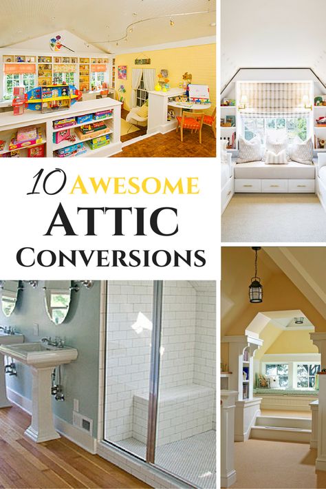 10 Awesome Attic Conversions Finished Attic Space, Finishing Attic Space, Small Attic Ideas Low Ceilings, Finished Attic Bedroom, Finished Attic Ideas, Attic Conversion Ideas, Attic Storage Ideas, Attic Transformation, Attic Conversions