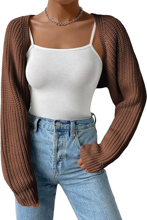 Verdusa Women's Long Sleeve Open Front Knitted Crop Cardigan Sweater Shrug Black XS at Amazon Women’s Clothing store Knit Bolero, Sweater Shrug, Bolero Shrug, 1920s Flapper Dress, Crop Cardigan, Knitting Women Cardigan, Cropped Cardigan Sweater, Dress Hats, Black Xs