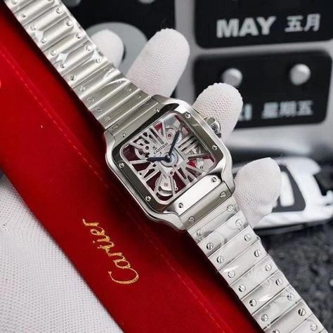 Cartier Santos Skeleton, Cartier Skeleton Watch, Cartier Santos, Bag Shoes, Shoes Dress, Skeleton Watch, Lady And Gentlemen, Silver Watch, Jaeger Watch