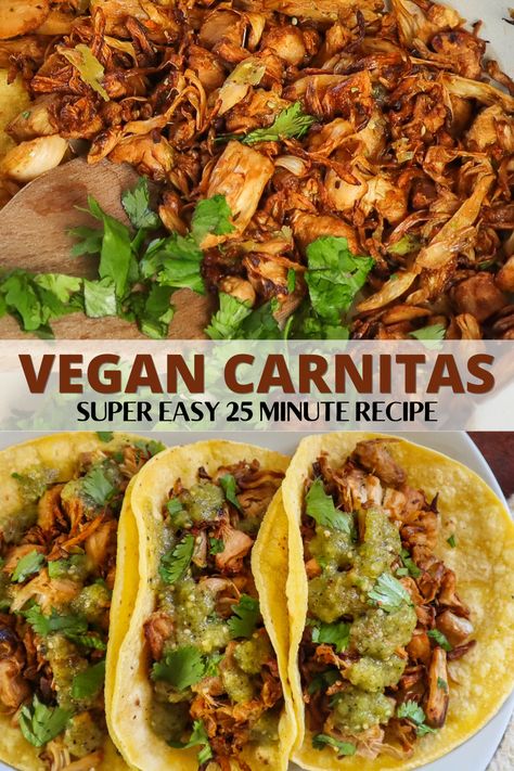 Vegan Carnitas, Mexican Carnitas, Jackfruit Carnitas, Vegan Jackfruit, Jackfruit Tacos, Cheap Vegan Meals, Healthy Vegan Dinner Recipes, Healthy Mexican Recipes, Jackfruit Recipes