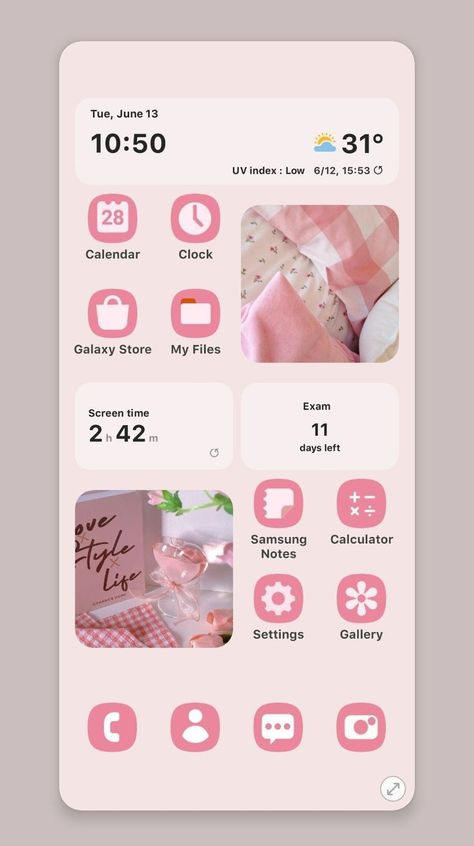 Samsung Home Screen Layout Ideas, Samsung Pink Wallpaper, Samsung Wallpaper Layout, Samsung App Layout, Samsung Icon Aesthetic, Samsung S22 Aesthetic, Samsung Lockscreen Aesthetic, Samsung A54 Wallpaper, Samsung Themes Aesthetic