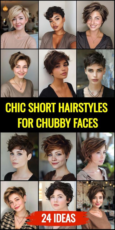 Discover the elegance of simplicity with 24 short hairstyles designed for chubby faces. Each style promises to keep your look beautifully defined. Plus Size Short Hair, Short Hair Plus Size, Short Hairstyles For Chubby Faces, Short Hair For Chubby Faces, Hairstyles For Chubby Faces, Pixie Cut Curly Hair, Short Messy Haircuts, Pixie Cut Round Face, Wavy Pixie Cut