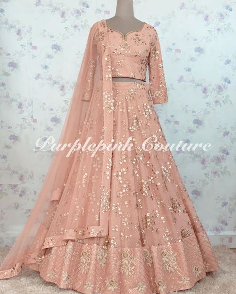 Purplepink Couture on Instagram: “Beautiful pale peach shade net base lehenga with sequins embroidery all over…” Peach Lehenga, Lehenga Blouse Designs, Choli Designs, Pale Peach, Lehenga Blouse, Designer Lehenga Choli, Indian Clothes, Light Peach, Sequins Embroidery