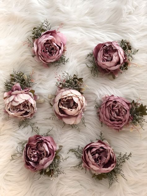 Peony corsages Peony Wrist Corsage, Peony Corsage And Boutonniere, Peony Groom Boutonniere, Dusty Pink Corsage, Peony Corsage, Dusty Pink Buttonhole, Bridesmaid Corsage, Corsage Prom, Eyeliner Styles