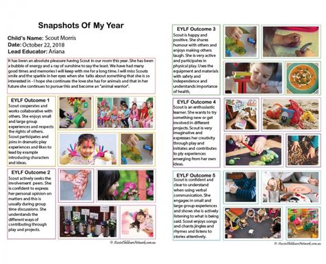 Snapshots Of My Year - Aussie Childcare Network Observation Examples, Learning Stories Examples, Early Childhood Education Curriculum, Aussie Childcare Network, Childcare Rooms, Reggio Inspired Classrooms, Learning Stories, Learning Framework, Summative Assessment