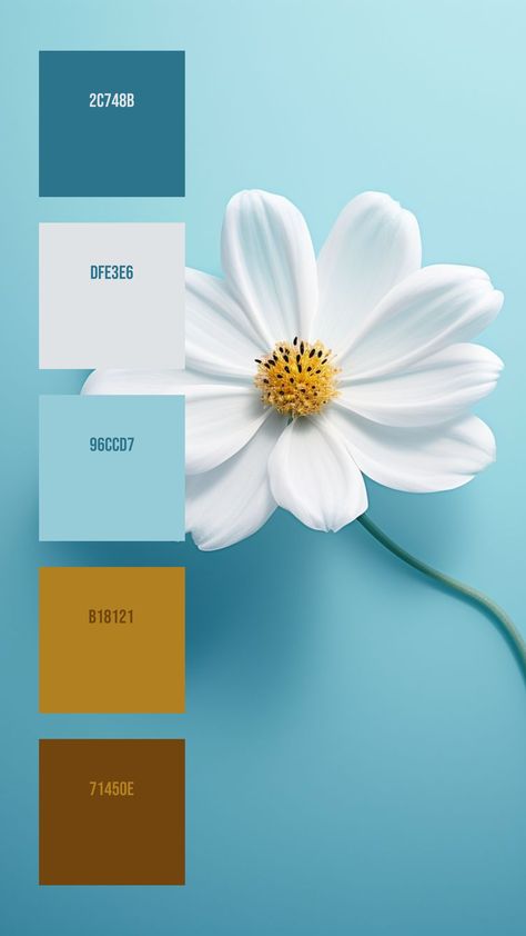 Colors:
2C748B
DFE3E6
96CCD7
B18121
71450E Blue White Colour Palette, Light Blue Colour Combination, Light Blue Color Combinations, Blue And Yellow Colour Palette, Light Colour Combination, White Color Palette, Disney Minimalist, Surface Pattern Design Inspiration, Green Color Combinations