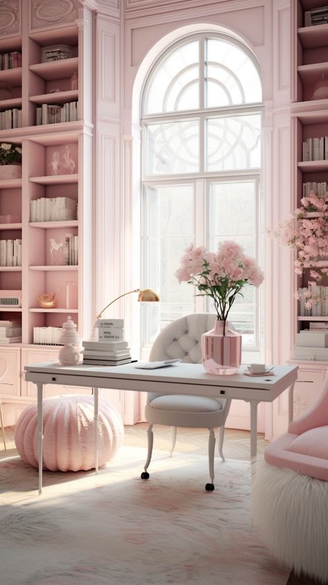 Author life - author marketing tips. Girly home office for full time author. Learn how to become a full time author on TikTok today! www.AlyneDigital.com Book Author Aesthetic, Girly Home Office, Pink Home Office, Pink Office Decor, Girly Office, Feminine Home Offices, Pink Office, Office Room Decor, Office Interior Design