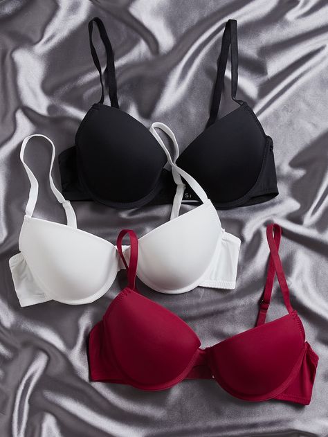 Multicolor Simple   Nylon Plain Sets  Medium Stretch  Women Intimates Modern Bra, Shein Basics, Women Bras, Super Push Up, Sleepwear Fashion, Hairdo For Long Hair, T Shirt Bra, Streetwear Women, Shein Style