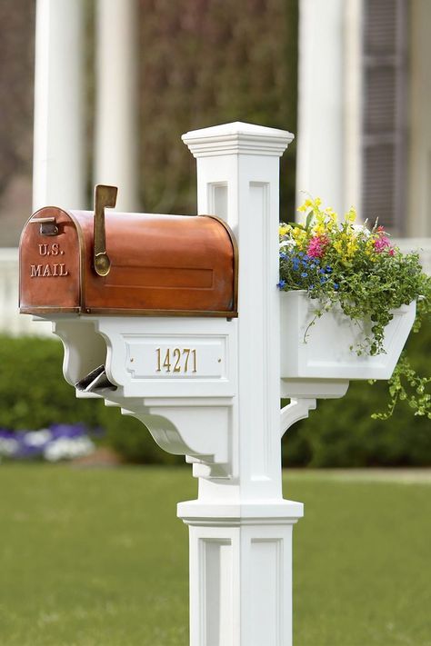 Us Mailbox, Copper Mailbox, Post Mailbox, Mailbox Flowers, Beautiful Mailbox, Mailbox Landscaping, Mailbox Accessories, Newspaper Holder, House Address Sign