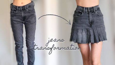 Refashion Jeans To Skirt, Denim Pants Into Skirt, Long Skirt Upcycle, Jean Skirt Made Out Of Old Jeans, Sewing With Old Jeans, Denim Skirt Out Of Old Jeans, Denim Pants To Skirt, Jeans Skirt Pattern, Skirt Made From Old Jeans