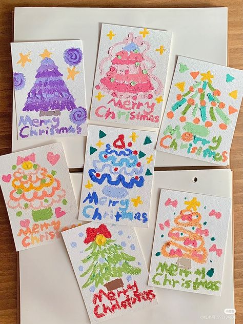 Christmas Background Drawing Ideas, Christmas Card Ideas Simple, Cute Christmas Cards Diy, Diy Cards Christmas, Pop Up Christmas Cards, New Year Art, Christmas Card Art, Oil Pastel Art, Cute Doodle Art