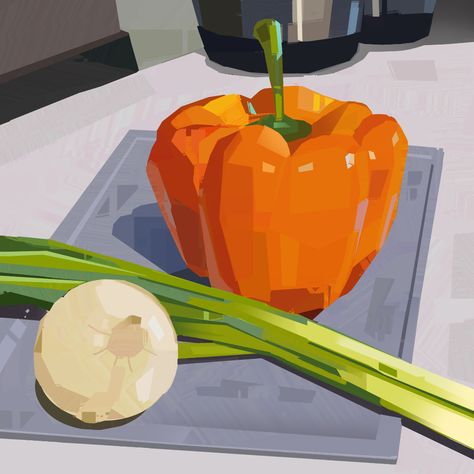 Still Life Drawing Digital, Digital Painting Still Life, Digital Art Still Life, Still Life Drawing Colour, Stylized Still Life, Orange Still Life Reference, Dragon Fruit Still Life, Monochromatic Fruit Painting, Paintings Of Vegetables Still Life