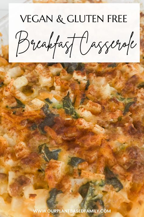 This tasty and filling breakfast casserole is perfect for that special holiday morning, brunch, or just a regular weekend morning. Simple and easy to prepare, it can even be prepared in advance and baked the next day. It’s also very simple to customize to your liking. Even my non vegan family and friends have asked for the recipe! #vegan #veganglutenfree #glutenfreevegan #veganbreakfast #plantbased #plantbasedrecipe Vegan Breakfast Potato Casserole, Gluten Free Egg Free Breakfast Casserole, Vegan Breakfast Ideas For A Crowd, Gluten Free Vegan Breakfast Casserole, Gluten Free Vegan Brunch Recipes, Vegan Brunch Casserole, Gf Df Breakfast Casserole, Plant Based Breakfast Casserole, Easy Vegan Breakfast Casserole