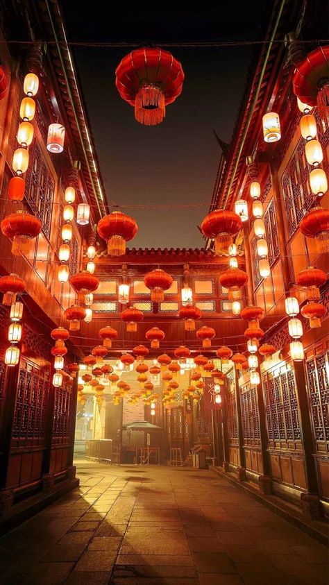 Chinese New Year #night #chinese #street #NewYear Chinese New Year Wallpaper, New Year Image, Lunar Festival, Spring Wallpaper Iphone, Chinese Places, China Spring, Wallpapers 2023, Year Wallpaper, New Year Illustration