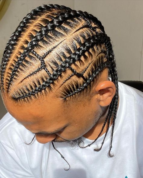 Boys Cornrows Styles, Men Cornrows Design, Zig Zag Cornrows Braids, Corn Roll Hair Styles, Men's Braids, Cornrow Styles For Men, Cornrow Braids Men, Boy Braids, Hair Braid Patterns