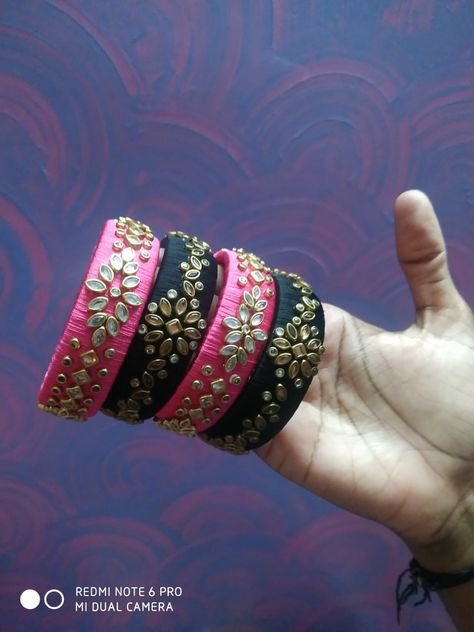 #silk thread # bangles #pink #black Silk Thread Bangles, Thread Bangles, Handmade Bangles, Silk Thread, Pink Black, Black Pink, Bangles, Thread, Silk