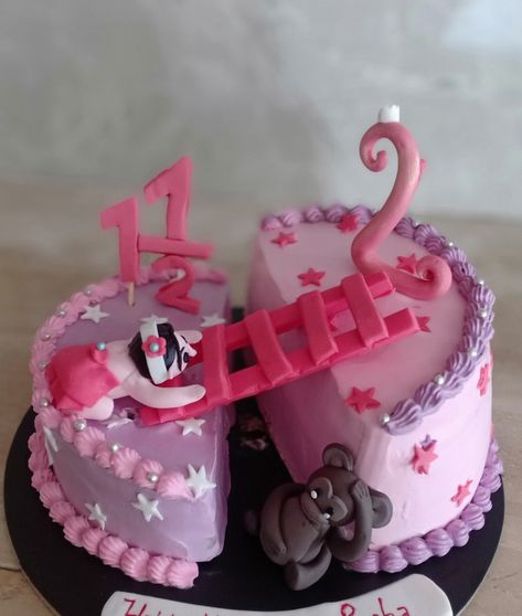 One and Half way to Two😊😊🥰😍 One And Half Year Birthday Cake, Half Way To One Cake Girl, Half And Half Cake Designs, Half Year Birthday Cakes, Half Year Birthday Ideas, Half Way To One Cake, Half Birthday Cake, Half Way To One, Half Cake