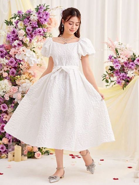 Frocks For Teenager, Frock For Teens, Causal Frocks, White Frock, Frocks For Kids, Fitted Knit Dress, Simple Frocks, Teen Girl Dresses