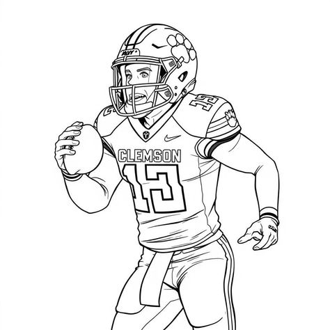 Prompt: A football player wearing a Clemson team uniform Grandpa Drawing, Football Drawing, Clemson Football, Team Uniforms, A Football, Football Player, Football Players, Football, Collage