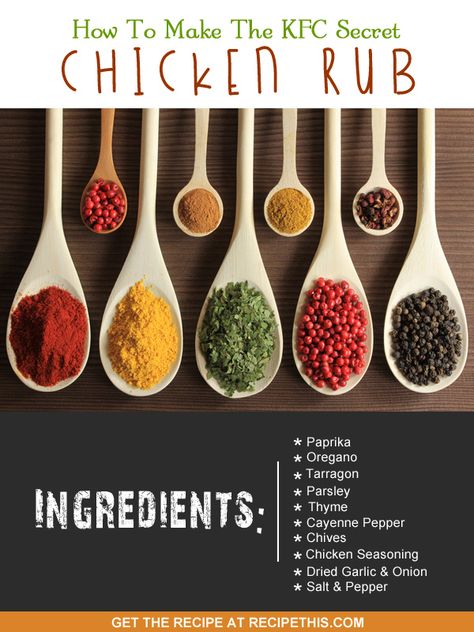 How To Make The KFC Secret Chicken Rub via @recipethis Best Chicken Seasoning, Chicken Rub Recipes, Food For Immune System, Risotto Radicchio, Chicken Rub, Kfc Chicken, Rub Recipes, Homemade Spices, Spices And Herbs