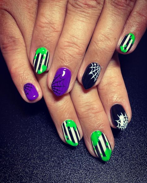 Beetlejuice Nails Square, Beetlejuice Short Nails, Short Beetlejuice Nails, Beetlejuice Nails Short, Beetlejuice Nails, Beetlejuice Makeup, Infinity Nails, Ankle Tattoos, New Things To Try