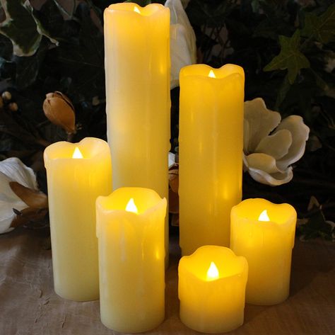 Amazon.com: LED Lytes Flameless Candles with Timer, SLIM Set of 6, 2" WIDE and 2"- 9" TALL, Red Color Wax and Amber Yellow Flame for Holidays, Weddings and Parties: Kitchen & Dining Candle Light Wedding, Flameless Candles With Timer, Battery Powered Candles, Spooky Home Decor, Traditional Candles, Flameless Led Candles, Led Tea Lights, Vintage Halloween Decorations, Battery Operated Candles