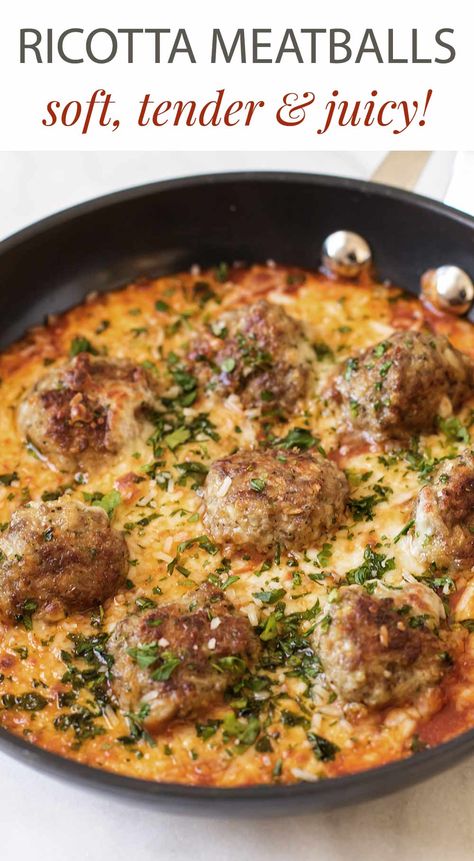 Meatballs Made With Ricotta Cheese, Italian Meatballs With Ricotta, Italian Recipes With Ricotta Cheese, Food With Ricotta Cheese, Beef Ricotta Meatballs, Ricotta Cheese Meatballs, Recipes With Ricotta Cheese Main Dishes, Ricotta Stuffed Meatballs, Recipes Using Ricotta Cheese Dinners