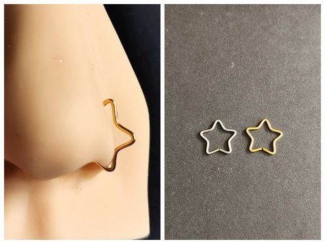 Star Hoop Nose Ring, Star Shaped Nose Ring, Star Nose Piercing Hoop, Star Nose Rings, Star Nose Ring Hoop, Star Nostril Piercing, Cool Nose Piercings, Cool Nose Rings, Star Nose Piercing