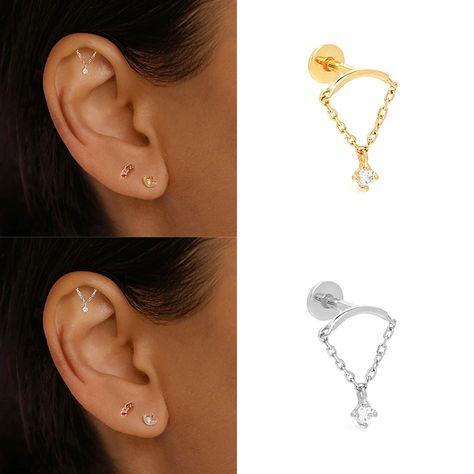 CANNER 1PC Short Tassel Thread Chain Tassel Earring 925 Sterling Silver Bling Zircon Piercing Hidden Helix Piercing, Gold Helix Earrings, Types Of Ear Piercings, Helix Jewelry, Helix Piercings, Helix Piercing Jewelry, Cool Ear Piercings, Gold Chain Earrings, Cute Ear Piercings