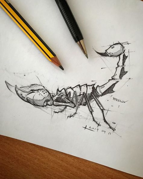 Scorpion. Pencil and Pen Animal Drawings. Click the image, for more art from Psdelux. Animal Drawings Sketches, Dark Art Drawings, Insect Art, Pencil Art Drawings, Animal Sketches, Pen Drawing, A Drawing, Tattoo Sketches, Creature Art