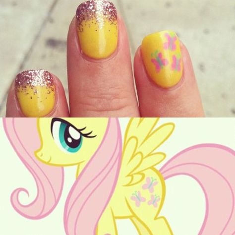 Fluttershy Nails, Mlp Makeup, Nerdy Nails, Themed Nail Art, Tiny Nails, Princess Nails, Kids Nail Designs, Girls Nail Designs, Fashionable Nails