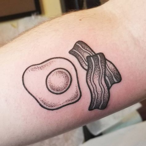 Bacon Tattoo, Silly Tattoos, Love Heart Tattoo, Patchwork Tattoos, Coffee Tattoos, Bacon Egg And Cheese, Huevos Fritos, Bff Tattoos, Vegan Products