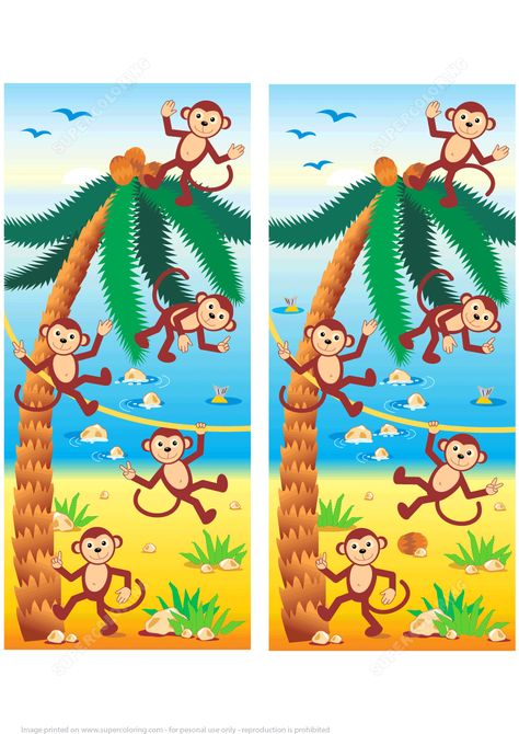 Spot The Difference Printable, Find 10 Differences, Spot The Difference Kids, Find The Difference Pictures, Spot The Difference Puzzle, Find The Differences Games, Free Printable Puzzles, Find The Difference, Beach Coconut