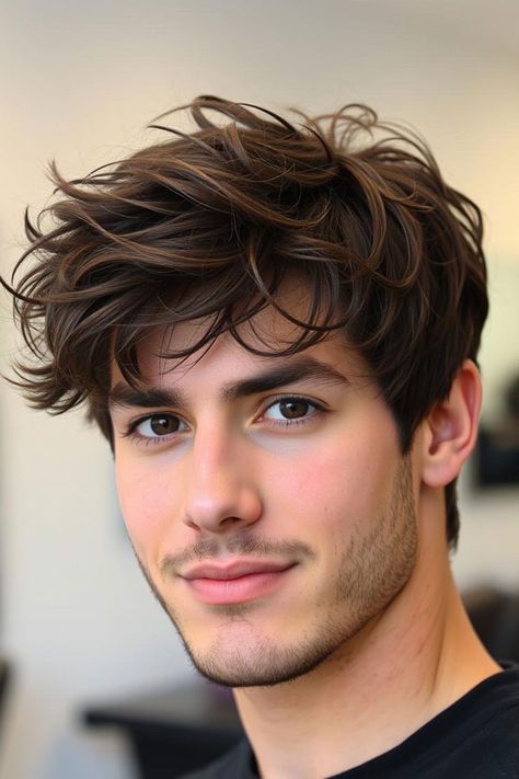 Deep Chocolate Brown with Longer Top, Modern Men Hairstyle, men haircut Male Hairstyles Brown Hair, Hairstyles For Men Colour, Chocolate Brown Hair Men, Short Brown Hair Men, Brown Highlights On Black Hair Men, Dark Brown Hair Men, Black Hair With Brown Highlights, Male Haircut, Dark Brown Highlights