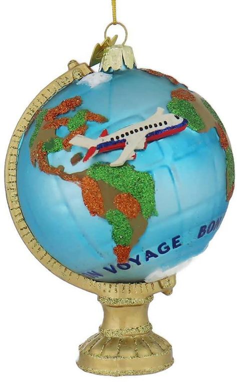 Airplane Christmas, Rainbow Ornaments, Pink Luggage, Globe Art, Rainbows Christmas, Travel Globe, Holidays Around The World, Globe Ornament, World Globe