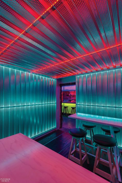 Detroit Eatery by Undecorated Mimics Bangkok’s Bright Lights Visuell Identitet, Nightclub Design, Bar Design Awards, Warehouse Design, 카페 인테리어 디자인, Bar Interior, Design Apartment, Lighting Design Interior, Interior Design Magazine