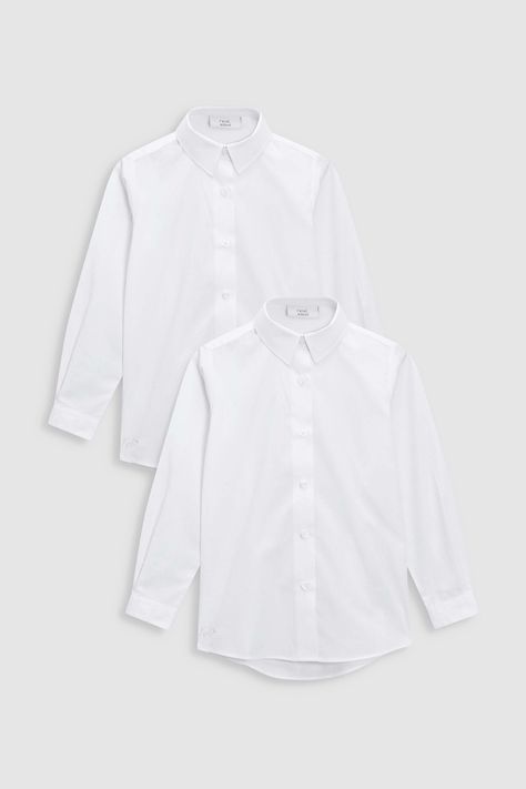 Upgrade their usual shirt with this formal blouse. Made from a comfortable cotton blend to make their busy school day an absolute breeze. Plus they're machine washable making it easier to keep them crisp and clean week in, week out. Machine washable. 2 x Shirt 65% Polyester, 35% Cotton. White Long Sleeve Shirt Outfit, Long Sleeve Shirt Outfits, Formal Blouses, Puff Sleeve Blouse, Formal Looks, School Shirts, Formal Shirts, Latest Fashion For Women, Easy Wear