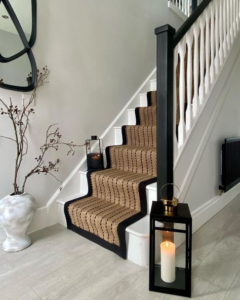 Love Renovate on Instagram: “Sometimes it's some small changes that can make a huge difference and we think this hallway transformation from @home_with_candy_sky⁠ is a…” Jute Stair Runner, New Build Interior, Enclosed Staircase, Stairs And Hallway Ideas, House Renovation Design, Victorian Hallway, Painted Staircases, Narrow Hallway Ideas, House Staircase