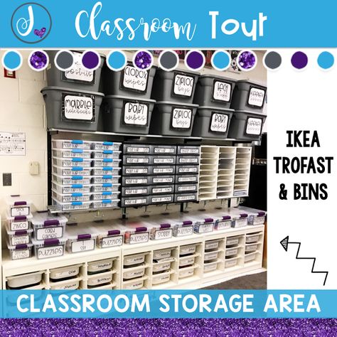 Just A Primary Girl Classroom Tour-lots of great ideas! Trofast In Classroom, Trofast Classroom Ideas, Trofast Classroom, Ikea Trofast Classroom, Ikea Trofast Classroom Storage, Table Supply Bins For Classroom, Sterilite Drawers Classroom, Ikea Trofast Bins, 10 Drawer Rolling Cart Classroom Labels