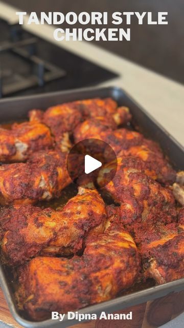 Dipna Anand on Instagram: "Tandoori Style Chicken Recipes (makes 8) 8 skinless chicken leg and thigh pieces  6 tbsp olive oil  190g yoghurt 1 1/2 ginger and garlic paste 2 tsp birds eye green chilli paste or to taste  4 tbsp white distilled vinegar  1/2 tsp deep orange food colouring  1 1/2 tbsp dried fenugreek leaves, crushed 1 1/2 tsp cumin powder 1 1/2 tsp coriander powder 1 tsp red chilli powder 1 1/2 tsp garam masala 1 1/4 tsp salt or to taste Note: oven temperature 175 degrees Celsius, should take 45-60 mins to cook #tandooristyle #tandoorichicken #chickentandoori #dipnaanandrecipes #foodgram" Dipna Anand Recipes, Dry Chicken Recipes Indian, Dipna Anand, Orange Food, Oven Temperature, Orange Food Coloring, Red Chilli Powder, Eye Green, Fenugreek Leaves