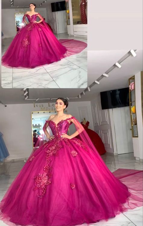 Fusia Pink Quince Dress, Hot Pink 15 Dresses Quinceanera, Fushia Quinceanera Dresses, Quinceanera Dresses Fushia, Hot Pink Quince Theme, Magenta Quinceanera Theme, Magenta Quinceanera Dresses, Hot Pink Quince Dress, Dark Pink Quinceanera Dresses