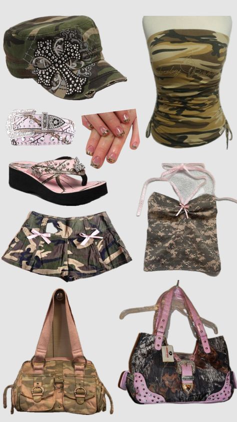 #music #vintage #y2k #camo #mcbling #fashion Y2k Camo, Mcbling Fashion, Trashy Outfits, 2000s Outfit, 2000s Fashion Trends, Camo Outfits, 2000s Outfits, 2000s Fashion Outfits, Y2k Outfits