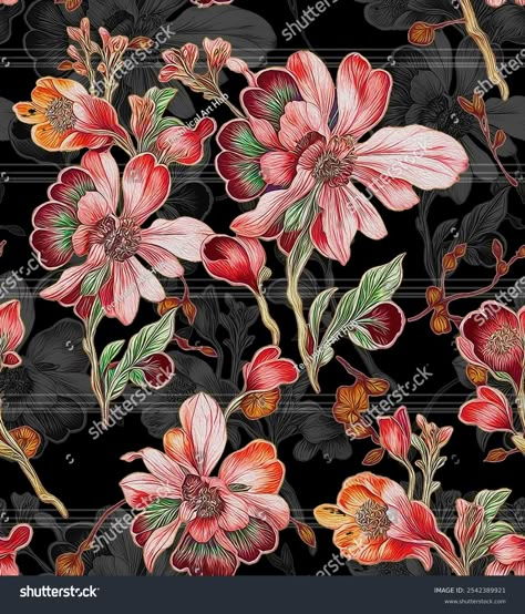 Digital Textile Design Beautiful Colorful Floral Stock Illustration 2542389921 | Shutterstock All Over Design Pattern, Digital Print Textiles, Flower Allover, Writing Design, Motifs Design, Ajrakh Prints, Textile Prints Design, All Over Design, Best Background