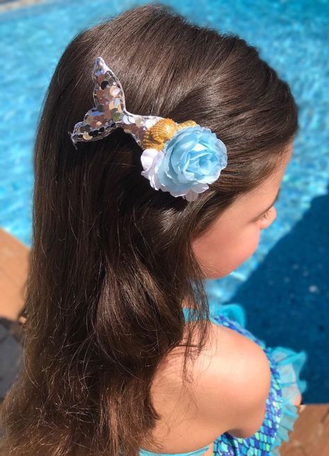 Glitter Seashells, Mermaid Hair Clip, Purple Flower Headband, Silver Mermaid Tail, Sea Hair, Headband Making, Fishtail Hairstyles, Mermaid Headband, Baby Flower Crown