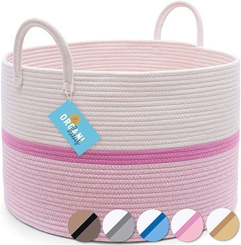 Amazon.com: OrganiHaus Pink Baby Laundry Basket | Extra Large Blanket Basket | Toy Basket Storage for Kids | Large Woven Basket for Blankets | Farmhouse Laundry Basket | Nursery Hamper & Towel Basket - 20x13 : Baby Basket For Blankets Living Rooms, Large Blanket Basket, Basket For Blankets, Baby Laundry Basket, Nursery Basket, Woven Laundry Basket, Large Woven Basket, Cotton Rope Basket, Nursery Baskets