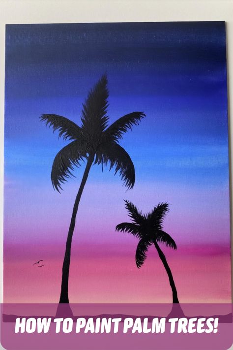 We hope you enjoy our video of how to paint a palm tree with acrylic paints - suitable for beginners - with our easy to follow step by step instructions! This sunset painting is so much fun with a lovely blending technique used for this gorgeous sunset, followed by simple steps to create your own palm trees!  🌴  ☀️   No experience necessary at all - all of our tutorials are suitable for all ages and all artistic abilities.👨‍🎨👩‍🎨🧑‍🎨 Paint A Tree Step By Step, Sunset Painting On Wood, Sunset Painting Easy Step By Step, Palm Tree Painting Easy, How To Paint Palm Trees, Paint Palm Trees, Sunset Painting Easy, Tree Painting Easy, Beach Sunset Painting