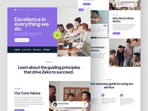 Zeko - Company Profile Landing Page by Rizal🔥 for Kretya on Dribbble Ui Website, Ui Design Website, Website Design Inspiration, Core Values, Company Profile, Landing Page Design, Page Design, User Interface, Design Style