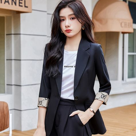 Fashion Black White Blazer Women Jackets Half Sleeve Office Ladies Work Wear Business OL Styles White Blazer Women, Black White Blazer, Blazer Women, Women Jackets, Fashion Black, White Blazer, Office Ladies, Blazers For Women, Half Sleeve